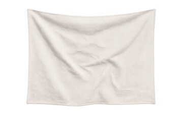 Blank white fabric banner hanging, showing wrinkles and creases, with a transparent background
