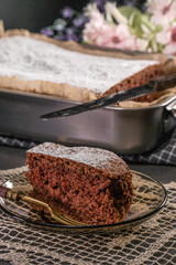 Freshly baked chocolate cake.
