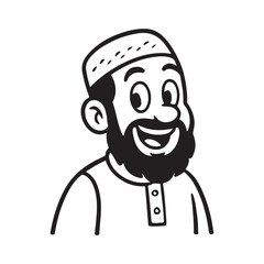 Happy cartoon man with a beard and cap offering a friendly smile