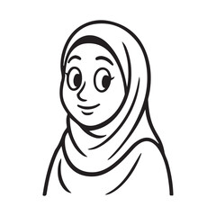 Smiling cartoon portrait of a Muslim woman gracefully wearing a hijab