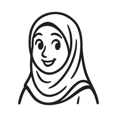 Smiling Muslim Woman Wearing Hijab Beautifully Drawn Line Art Style