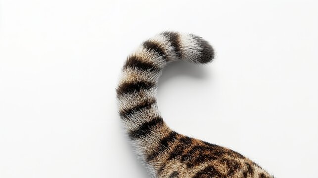 Tabby Cat Tail Close-up on White Background