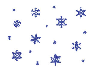 Blue Hand-Drawn different Snowflakes Pattern no Background