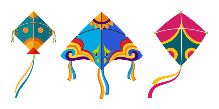 set of designer kites flying vector illustration