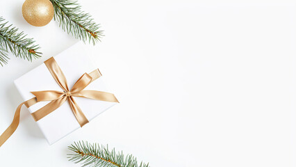 Elegant Christmas Gift Flat Lay with Pink Ornaments and Gold Ribbon