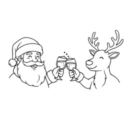 Santa Claus and his reindeer clinks the glasses