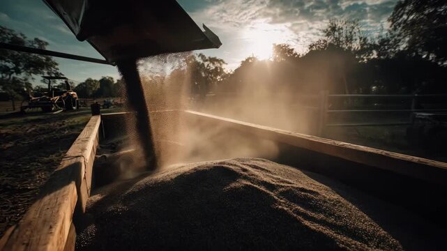 Medium shot of agricultural organic waste being converted into nutrientrich biochar to enhance soil fertility and crop yields on a rural farm.