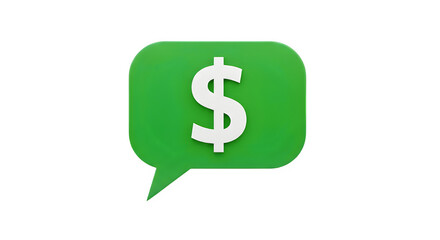 Green speech bubble icon with white dollar sign inside, representing money transfer or payment notification isolated on transparent background
