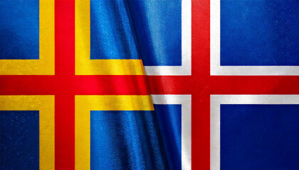 Fototapeta premium アイスランドの国旗とオーランド諸島の旗(Icelandic flag & Åland Islands flag.) 