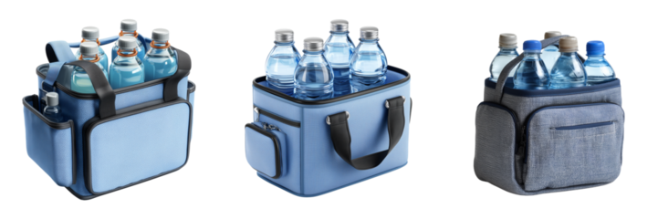 Set of Lucky lunch cooler bag with zipper detail displayed transparent png background. Ai generated