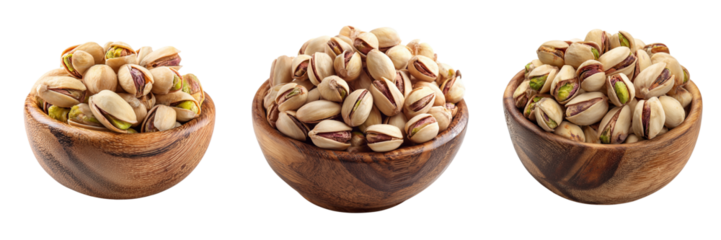 Set of Macro shot of tasty pistachios with shells partially open transparent png background. Ai generated