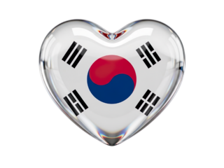 3D Glossy Heart Shape with South Korea National Flag Isolated