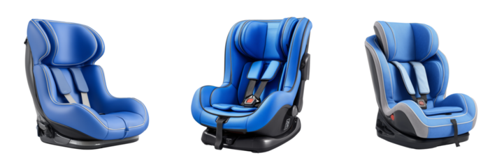 Set of Modern infant car seat featuring padded protection and adjustable straps transparent png background. Ai generated