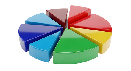 Fototapeta premium Colorful 3d pie chart segments showing data distribution and proportions isolated on transparent background