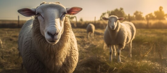 Obraz premium Close-Up Sheep Portrait in Golden Sunset Light