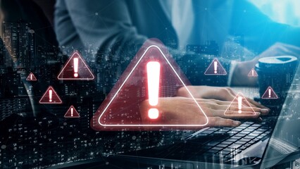 Cybersecurity alert warning showing red cyber for data breach, network threat, and cyber security system vulnerability with emphasis on security risk, caution, digital protection Marrow