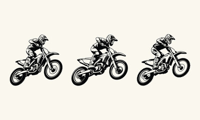 Three Motocross Riders in Action Silhouettes