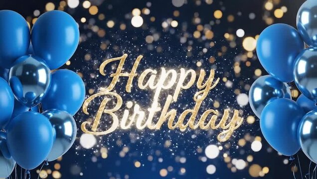 Classic blue birthday theme background with subtle bokeh lights and clean animated text for celebration video.
