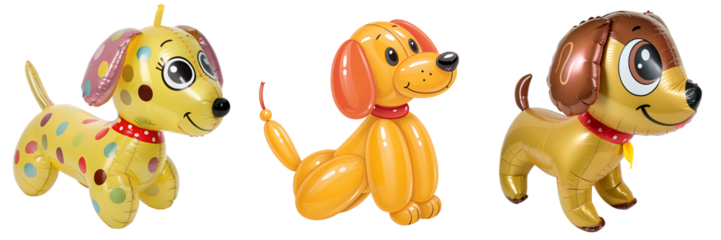  Set of A Glossy Balloon Puppy Shape Toy isolated on a transparent background