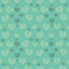 Seamless doodle heart pattern retro colors wallpaper background love romance.
