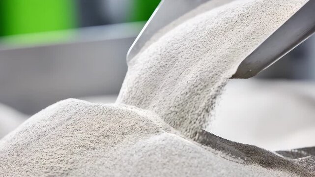Closeup medium shot of pelletized biosolid fertilizer being conveyed on an assembly line highlighting the uniform shape and texture of ecofriendly plant nutrients.