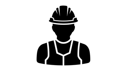 Black silhouette icon of a construction worker wearing a hard hat and safety vest.