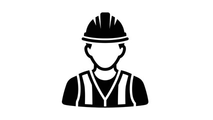 Icon of a construction worker wearing a hard hat and safety vest, representing industry and safety.