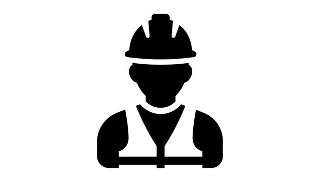 Silhouette icon of a construction worker wearing a hard hat and safety vest.