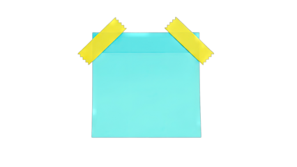 Blue Sticky Note with Yellow Tape on White Background