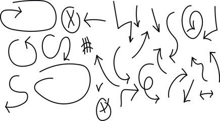 Charcoal hand drawn arrows icons set. Sketch pencil texture line scribble arrow. grunge crayon brush sketch direction element on chalkboard. Doodle marker drawing, chalk smears. Vector