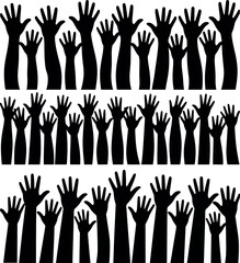 Silhouettes of Raised Hands in Rows for Unity and Support
