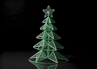 Modern Minimalist Geometric Wireframe Christmas Tree with Star Topper
