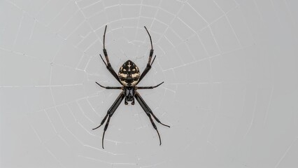 Obraz premium Spider on its web. Close-up of arachnid. Nature and wildlife. Insect and arachnid. The arachnid's natural habitat.