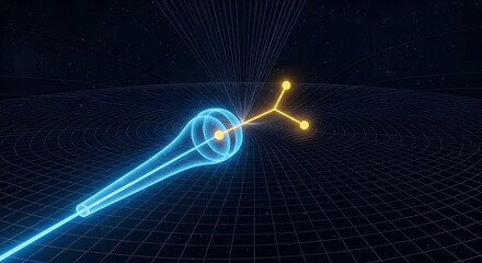 Visualize cutting-edge quantum computing with stunning blue light waves, exploring the future of technology and scientific innovation in a modern digital landscape