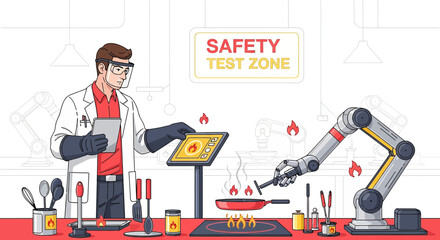 Automated culinary testing: a scientist observes robotic cooking processes in a laboratory