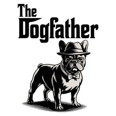 The Dogfather French Bulldog Wearing Hat and Bowtie Vintage Style dog lover