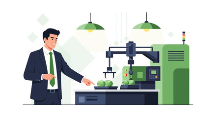 Automated produce processing showcase with executive using modern machine vision technology