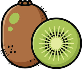 Whole and sliced kiwi fruit cartoon illustration food