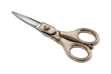 Illustration of a pair of vintage metal scissors isolated on transparent background with pointed tip