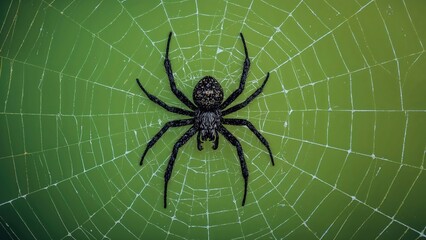A spider on its web against a green background.