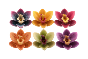 Illustration of colorful felt flowers in various shades on transparent background for craft projects and decorations