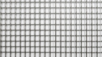 A close-up view of a metallic grid with uniform square openings and a textured surface pattern.