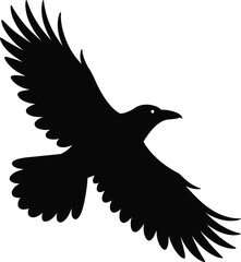 Black bird silhouette with wings spread flying