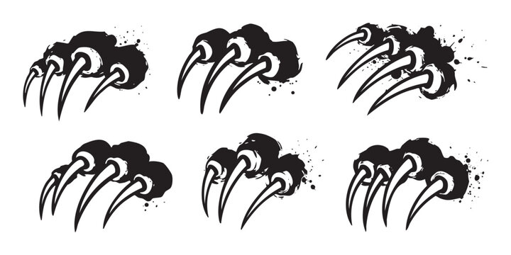Animal claws with aggressive scratch marks and grunge ink splatter effect, depicting a powerful and wild beast attack in a bold graphic style.