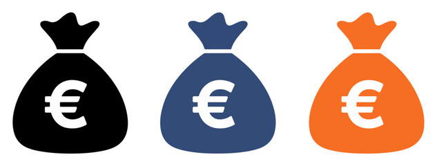 euro money bag icon set vector