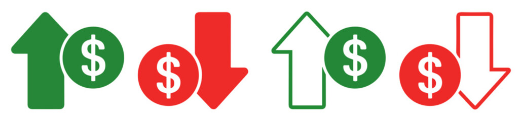 dollar price up down icon set