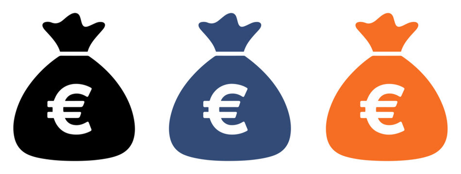 euro money bag icon set vector