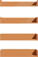 Brown sticky note labels set illustration, blank adhesive paper strips with folded corners, memo reminder design elements for organization, office stationery template