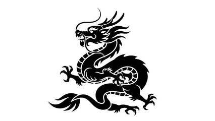 Fototapeta premium Black Chinese Dragon Silhouette Illustration.