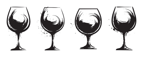 Wine glasses artistic brushstroke design set with elegant liquid swirls and ink splatters creating a sophisticated beverage illustration.